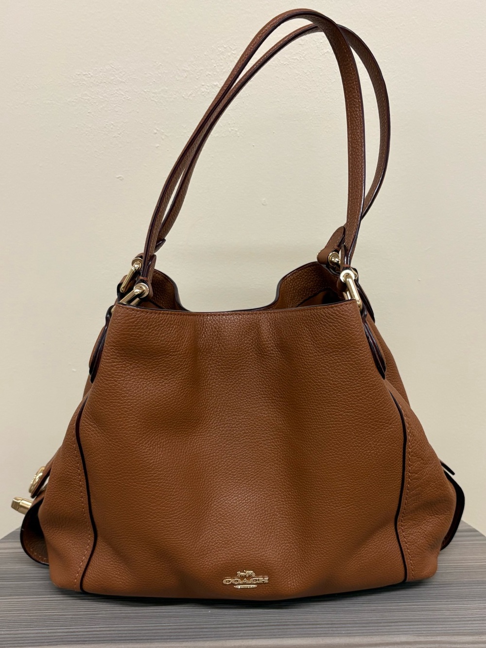 Coach Edie Shoulder Bag 31 Cognac Pebble Leather Double-Handles